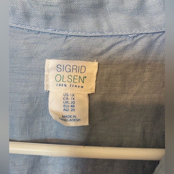 Sigrid Olsen 100% linen button up tunic top shirt Size 1X baby blue - Picture 5 of 8